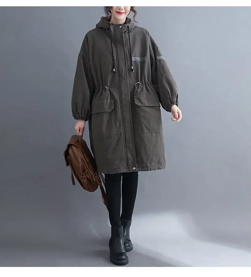 أزياء الشتاء الجديدة للمرأة أسفل سترة قطن فضفاضة التنقل مقنعين ملابس العمل المتضخم