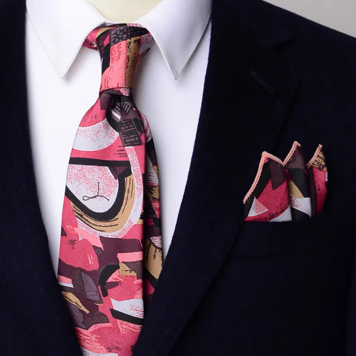 2PCS Neck Tie Set 8CM Top Cotton Floral Printed Necktie Fashion Block Flower Suit Ties For Men Shirt Handkerchief Wedding Cravat