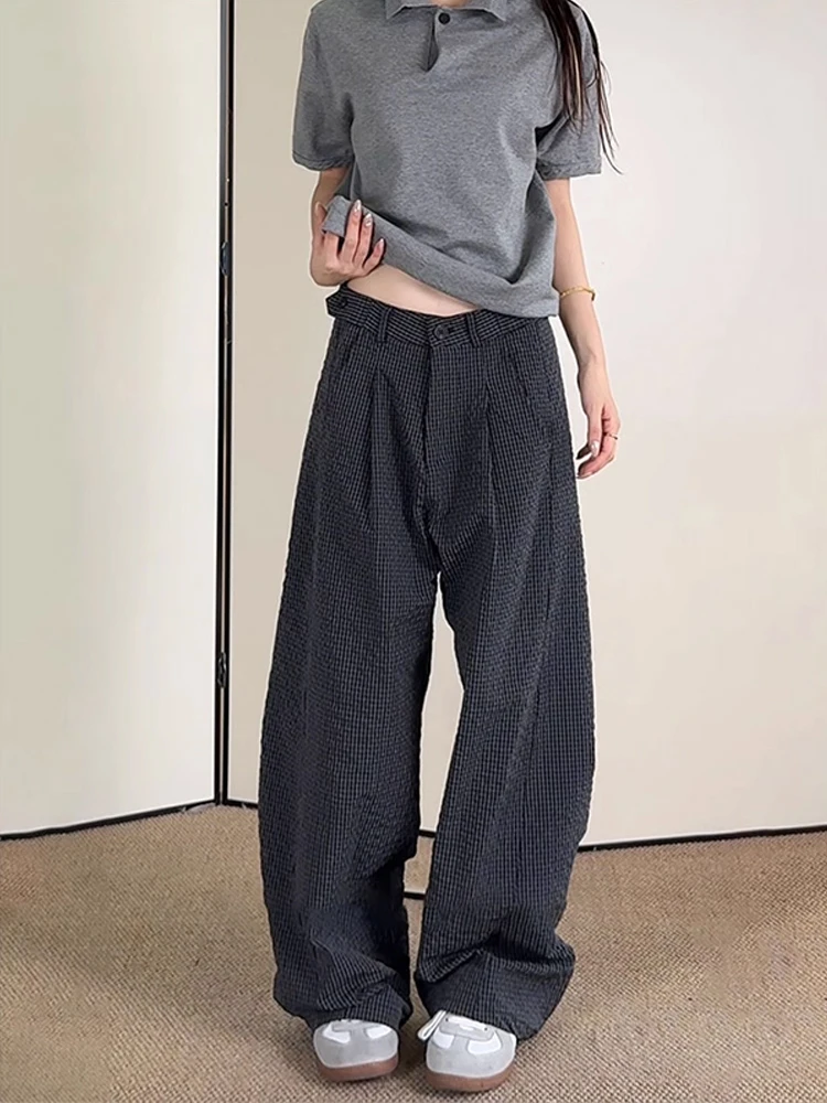 

Bla Bubble Cloth Plaid Knife Pants Men's Casual Sle Double Pleat Wide Leg Loose Fit Versatile Autumn Faion Trousers