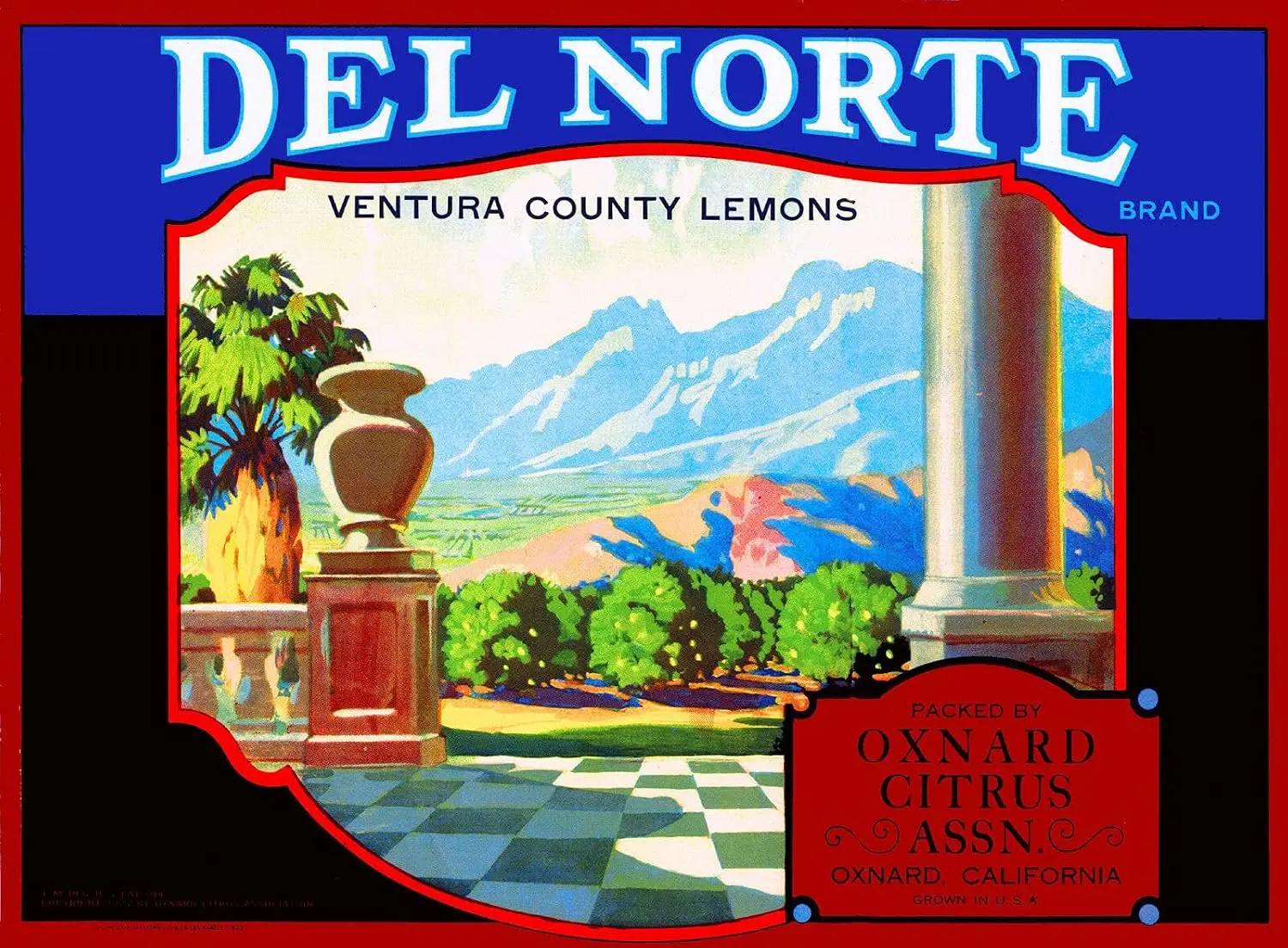TYmall Wall Art Tin Plate 8X12 Inch Oxnard California Del Norte Lemon Citrus Fruit Crate Label Vintage Art Print Metal Deco