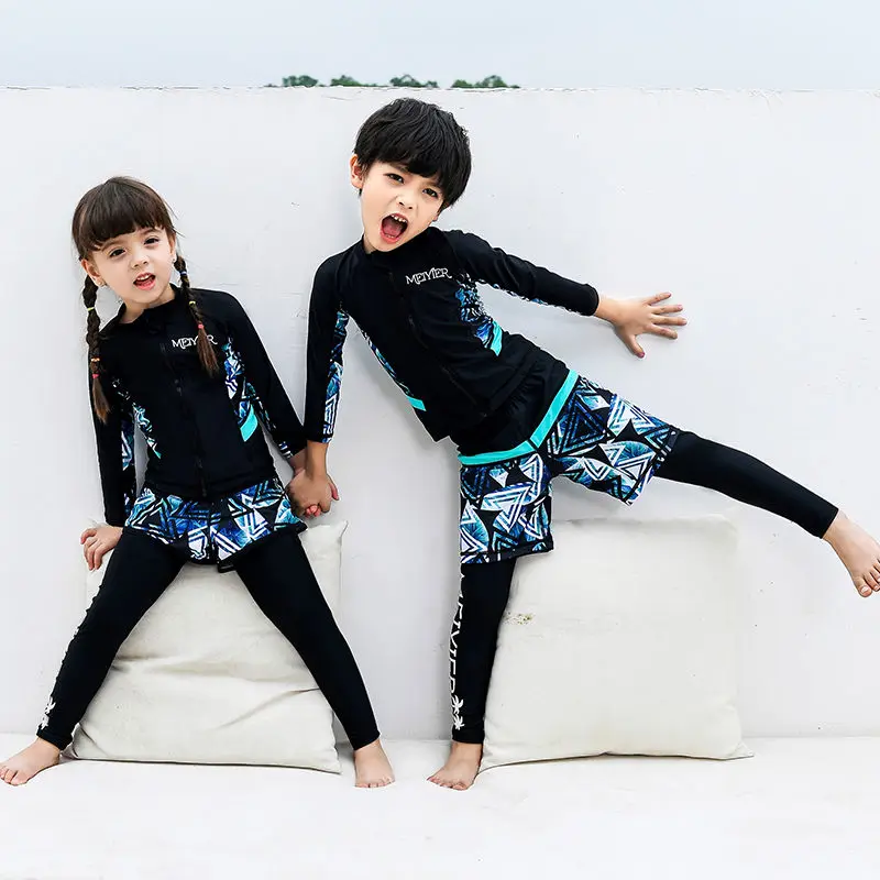 2024 Fashion Little Girl Swimsuit Kids Long Sleeve UV Swim Costume Beach Wear Bathing Suit Baby Boys Surf Swimwear For Children