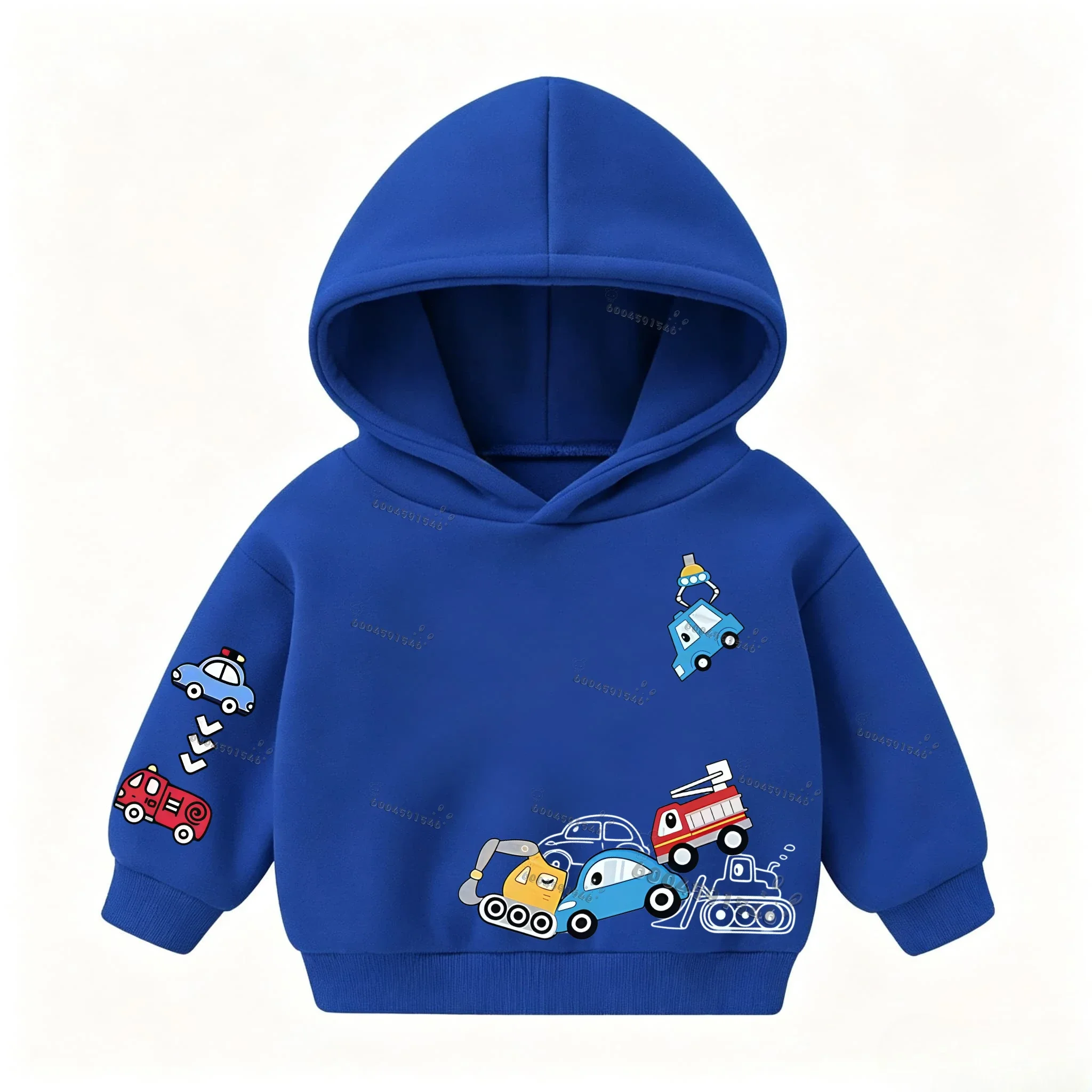 Casual long-sleeved hooded sweatshirt for autumn and winter, featuring a cartoon car print;a cute sweatshirt for boys and girls.