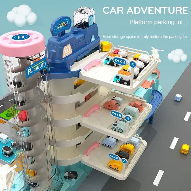 City Parking Lot Building Car Building Challenge Adventure Rail Car Manual Electric Children's Parking Lot Toys