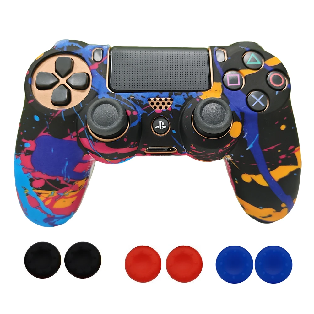 Capa de silicone camuflada protetora para controle Sony PS4 DS4 Pro Slim com capas para thumbsticks/joysticks