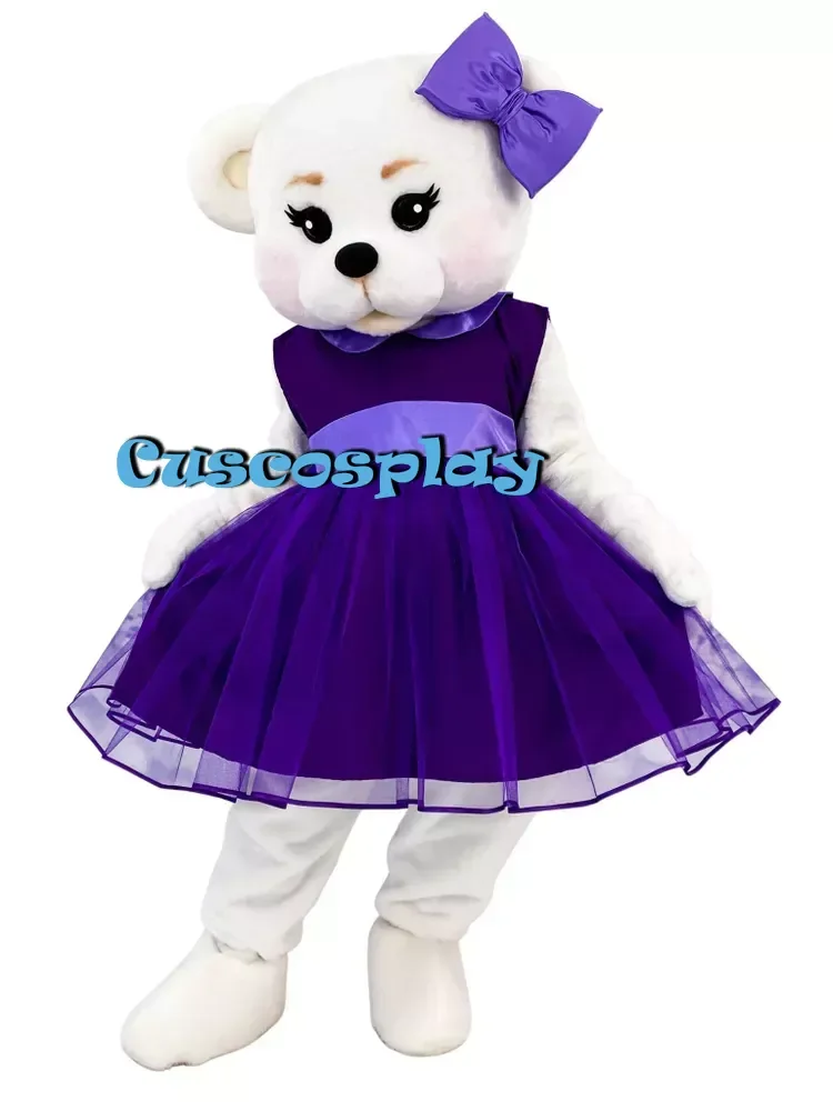 

Purple Dress White Bear Teddy Costume Adult Teddy Bear Mascot Costume Fancy Dress Clothing Halloween Party Carnival Events Adult