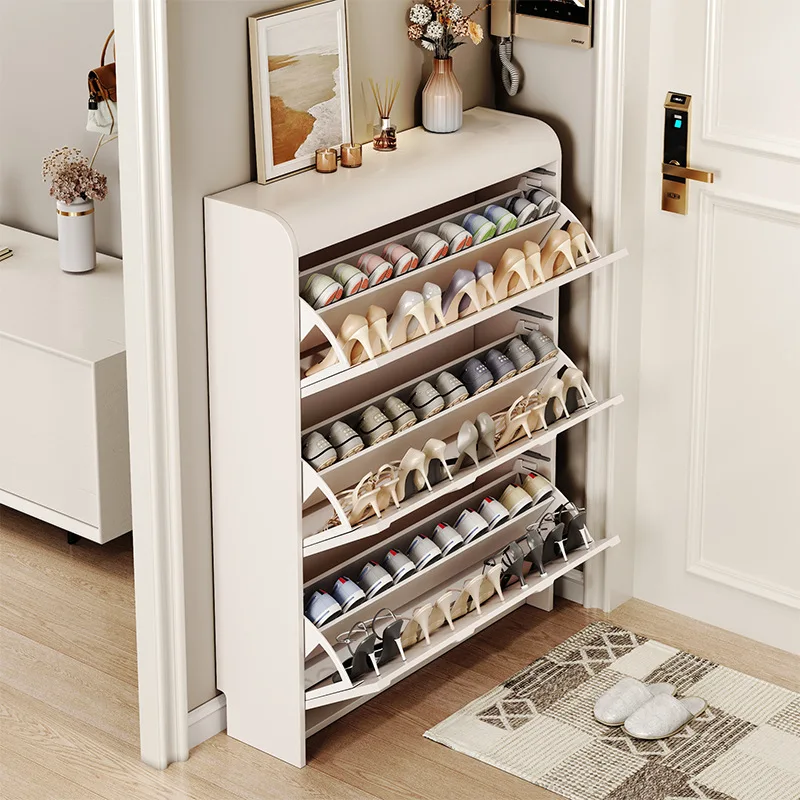 AOLIVIYA Door Entrance Shoe Rack Hallway Cabinet Cream Tilt Slim Large Integrated Stand