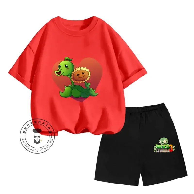 نباتات الصيف الكرتونية مقابل. الكسالى تي شيرت طباعة شاحنة ملابس الكرتون للأطفال البالغين الفتيات الفتيان أزياء عارضة أعلى