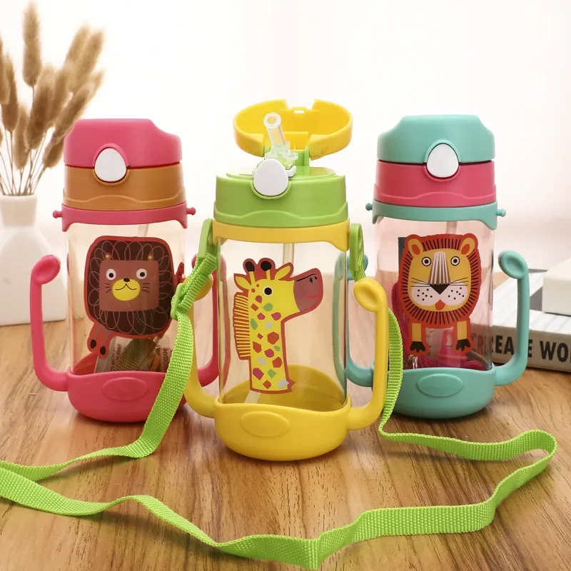 

School Outdoor Sports Boys Girls Cute Gift Water Bottle Drinking With Straw Cup Portable Juice Student Kids Cartoon Bottles