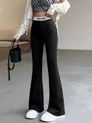 Autumn Women's Trousers Webbing Printed Ladies Flared Pants Slim Solid Colour Trousers Fashion New Female Clothing