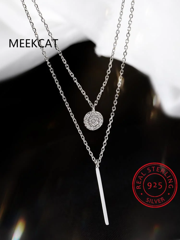 Collar con Colgante de Moissanita en Forma de Barra para Mujer, Plata de Ley 925, Cadena de Clavícula de Doble Capa, Gargantilla, Joyería Fina