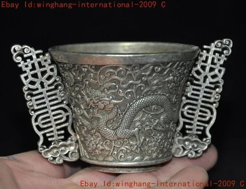 

China Tibetan silver animal dragon dragon statue wine boat goblet wine glass - Brass animal sculpture