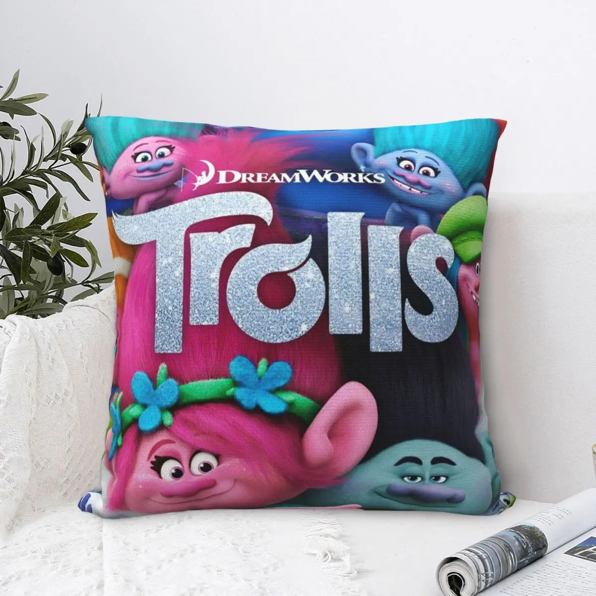 T-Trolls Band Together Throw Pillow Cover Polyester Throw Pillow Cute Cartoon Casual Pillowcover Home Decor