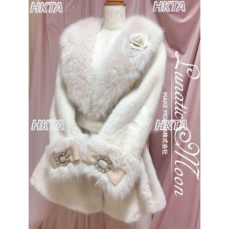 

Прозрачная стильная японская меховая куртка, элитная элегантная роскошная светская утепленная теплая поясная куртка с бантом, черная пушистая шуба для женщин