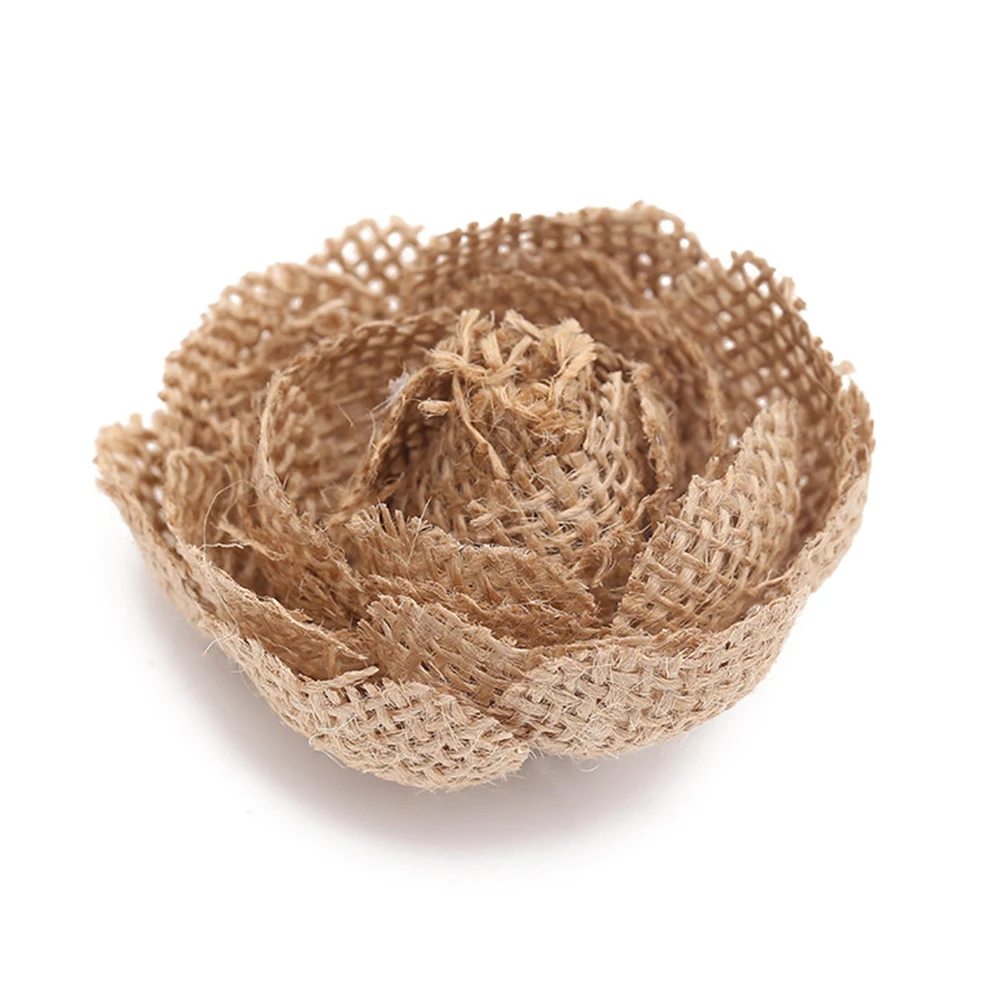 

24pcs Jute Flower Burlap Simulation Craft Decoration Diy Handmade Materials Vintage Party Wedding Christmas Shoe Hat Hair Bow