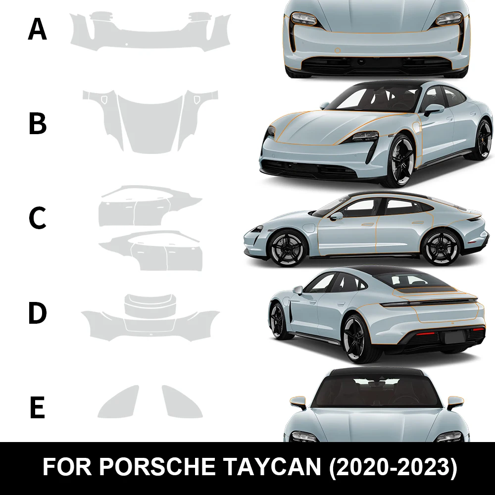 

PPF для Porsche Taycan 2020 2021 2022 2023 8,5 мил, предварительно вырезанная прозрачная защитная пленка для автомобильной краски, защитная прозрачная наклейка