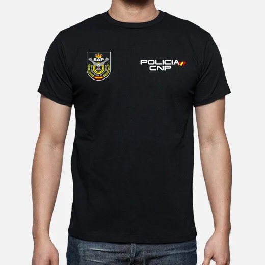 Camiseta SAP Insignias Policia Nacional Española, 100% Algodón, De Alta Calidad, Casual Top