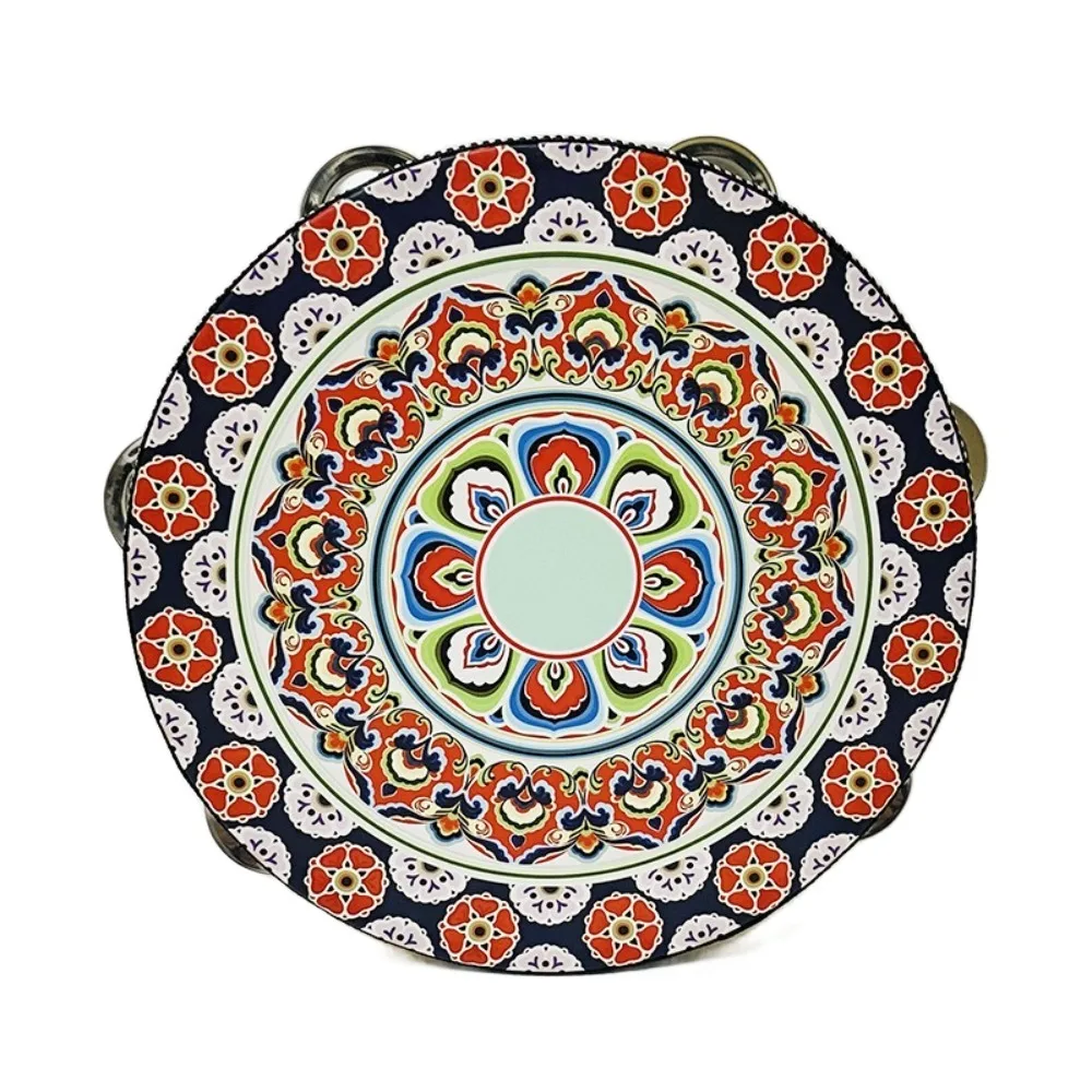

Wooden Floret Hand Drum 8 Inch Floral Pattern Tambourine Handbell Single Row Chinese Style Music Percussion Instrument
