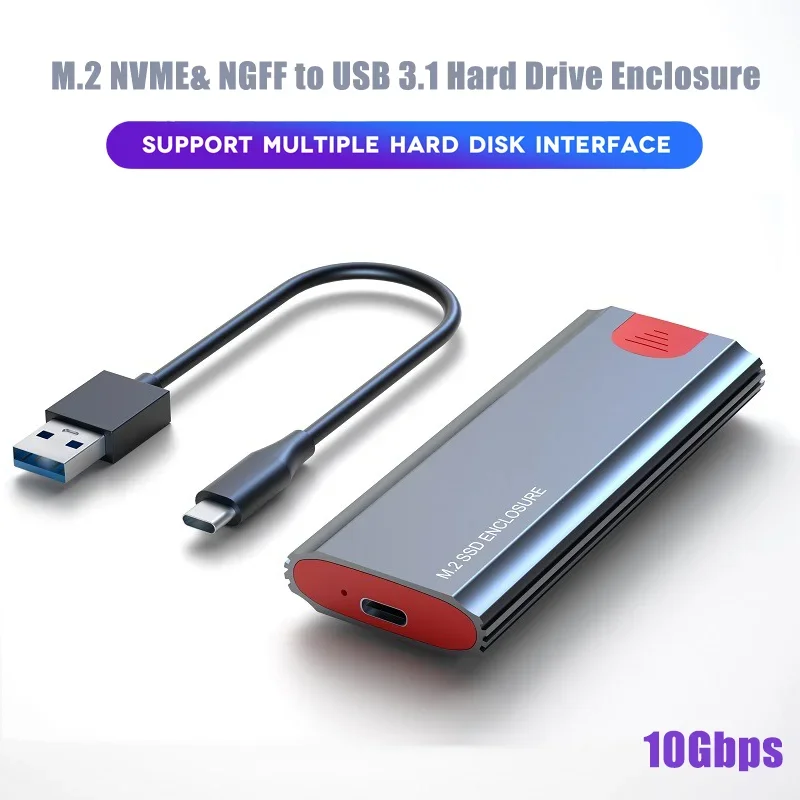 M2 NVMe SATA SSD Case 10Gbps SSDBox M.2 NVME NGFF SSD To USB 3.1 Enclosure Type-A To Type-C Cable for M.2 SSD PC Accessories