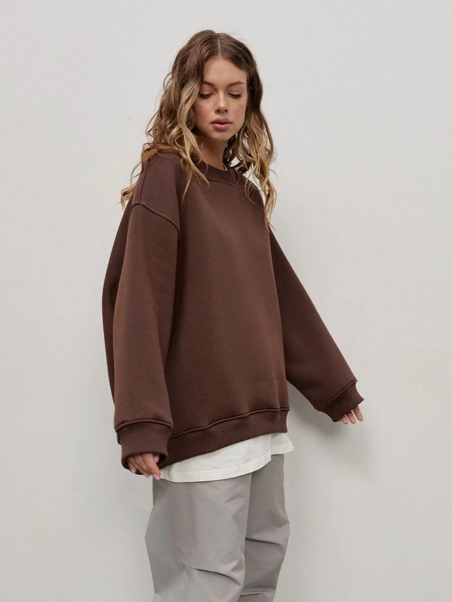 Round Neck Pullover Hoodie Mid Length Alternative Street with Loose Fit Single Regular Thickness Streetwear Women Sweatshirts