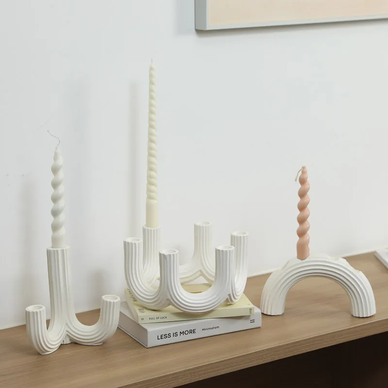 

Mutihome 2026 Nordic White Ceramic Candle Holder Ornament Candle Stand Minimalist Antique Handicrafts Dining Table Candlestick
