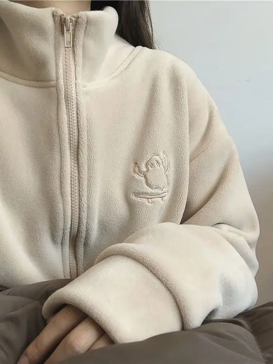 

Новый женский кардиган из вельвета с вышивкой, на молнии, с воротником-стойкой, осенне-зимний, теплый, удлиненный...