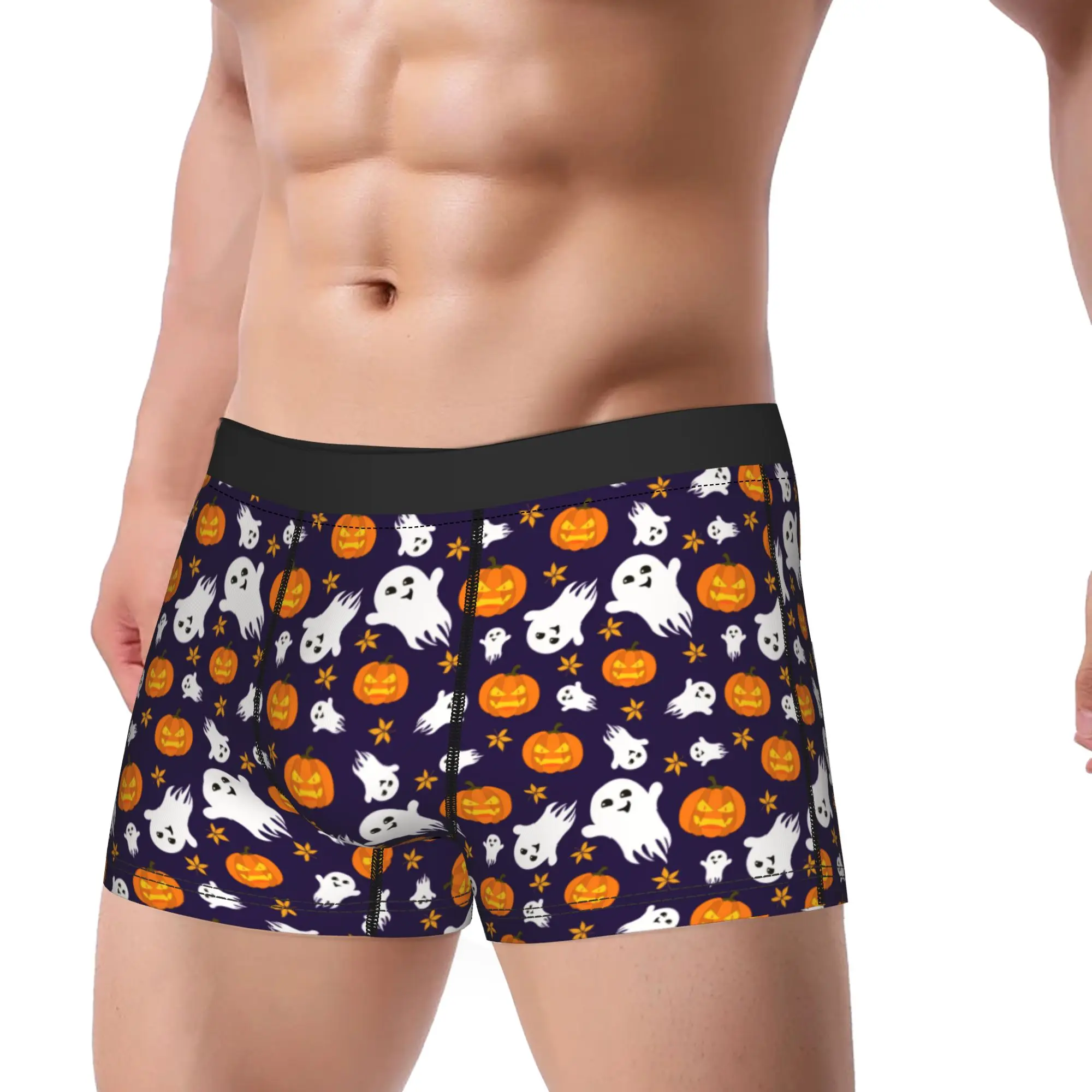 Man Halloween Angry Pumpkin Ghosts Long Underwear  Novelty Boxer Briefs Shorts Panties Male Soft Underpants Plus Size