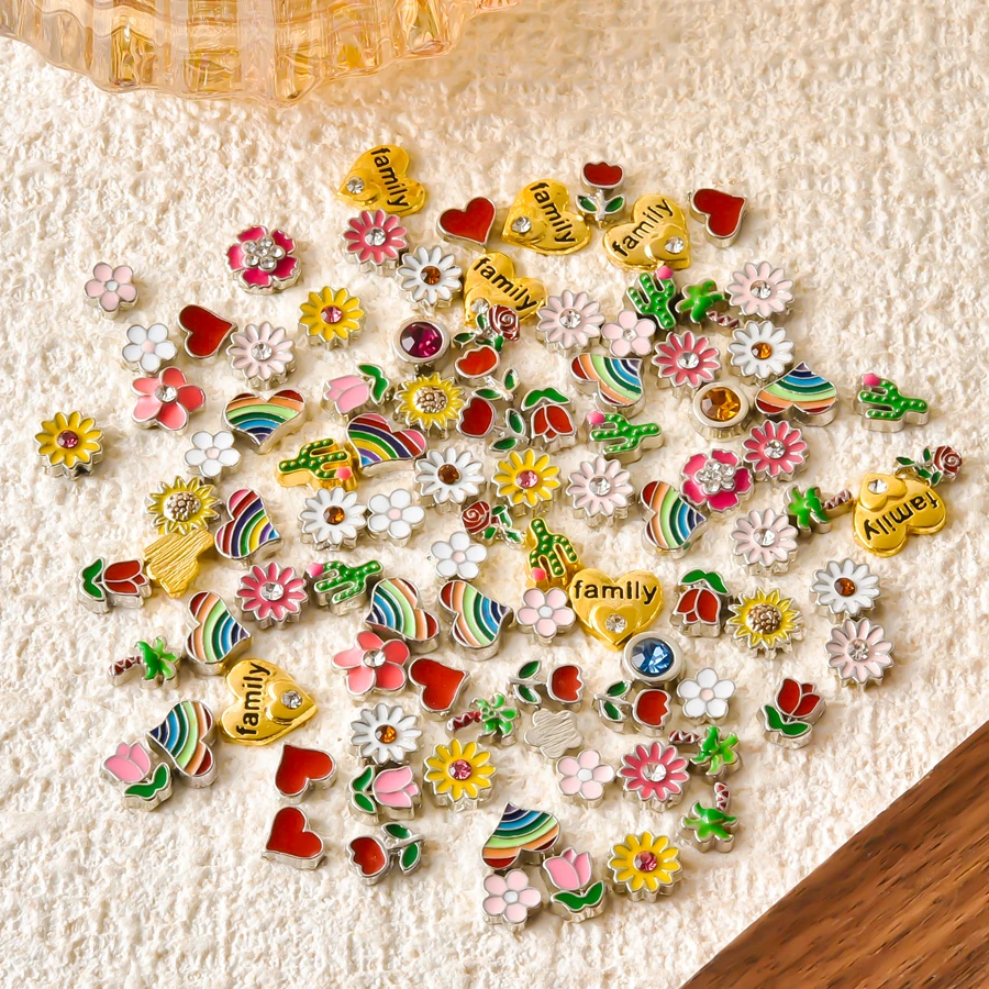 20Pcs BohoDaisy Rose Flower Cactus Coconut Tree Floating Charms For Living Locket Jewelry Sweet Heart Family Love Pendant Bulk