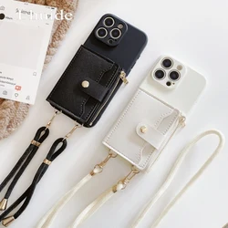 Wallet Strap Case for iPhone 17 16 15 Pro Max 11 12 13 14 Plus X XS Max Card Slots Crossbody Lanyard PU Leather Silicone Cover