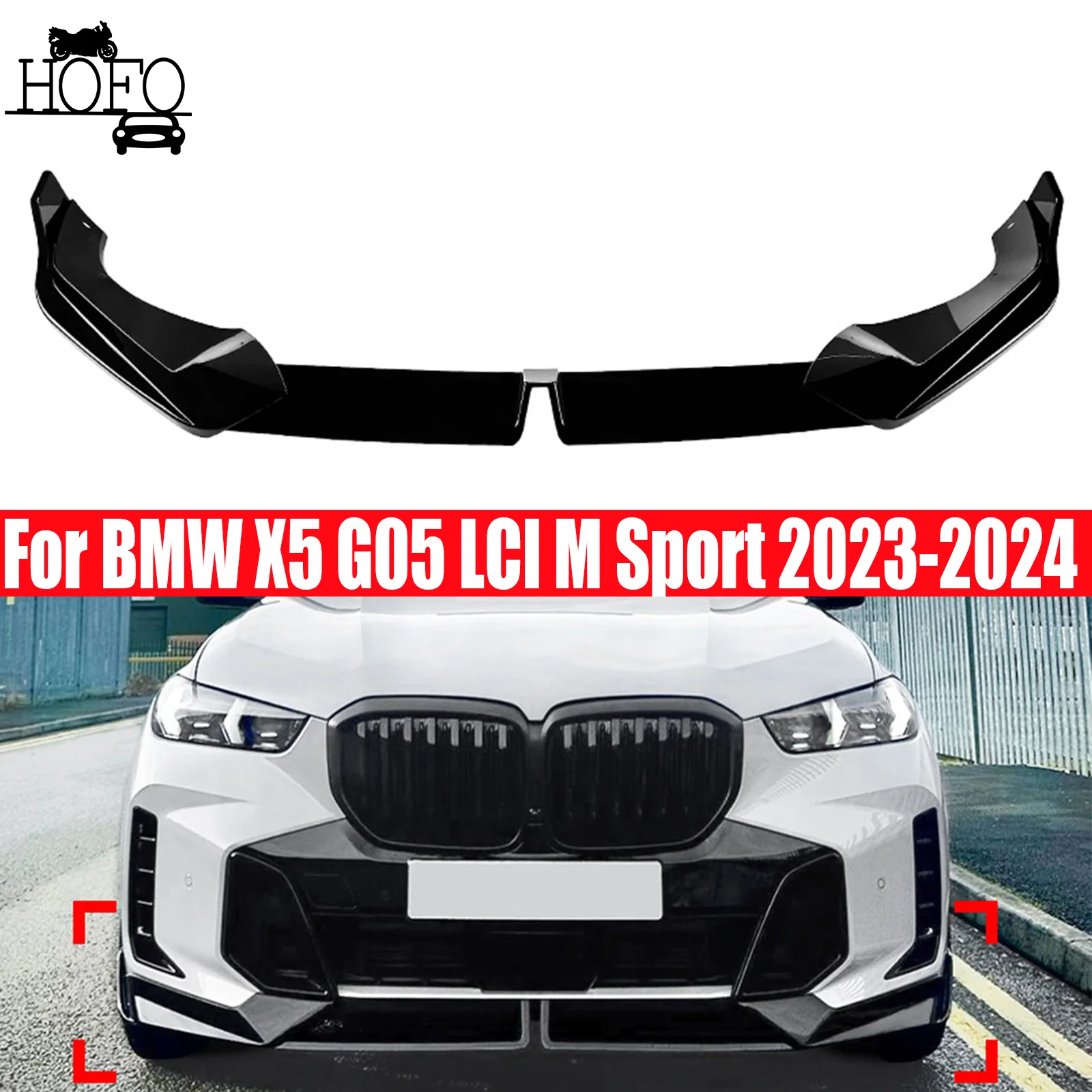 

For BMW X5 G05 LCI M Sport 2023-2024 Front Bumper Lip Diffuser Splitter Spoiler Protector Glossy Black