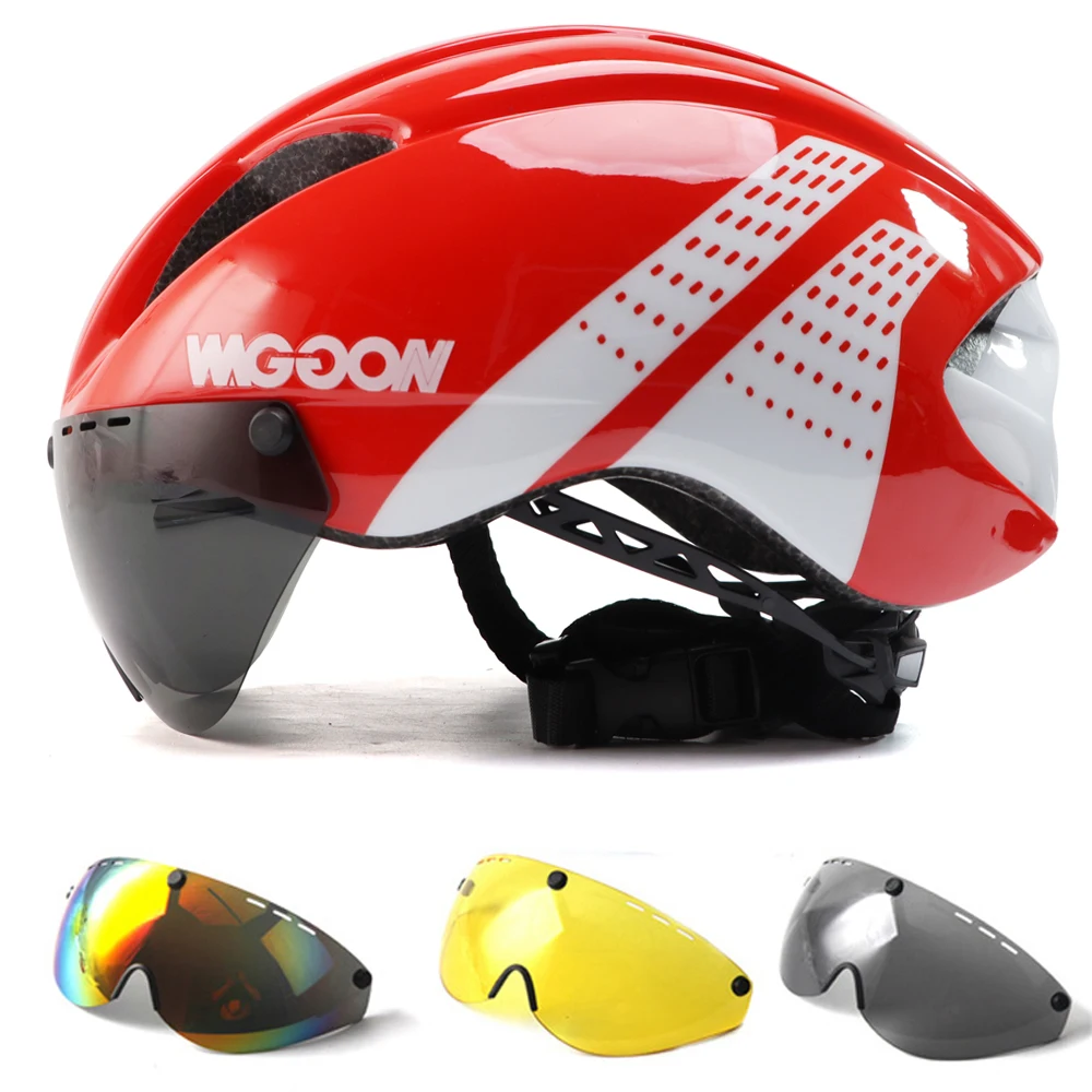 Aero Ultra-light Goggle TT Road Bicycle Helmet In-Mold Racing Cycling Bike Sports Safety Helmet Time-Trial Cycling Helme