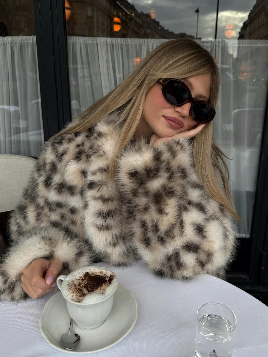 ليوبارد طباعة المحاصيل أشعث معطف رقيق التلبيب طوق سترة قسط الشتاء موضة مريحة أبلى مبدع مذهلة نظيفة تناسب وتتسابق