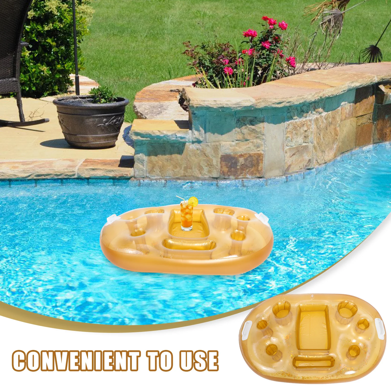 حامل مشروبات قابل للنفخ للحفلات على الشاطئ وحمام السباحة بتصميم استوائي خفيف الوزن من البلاستيك