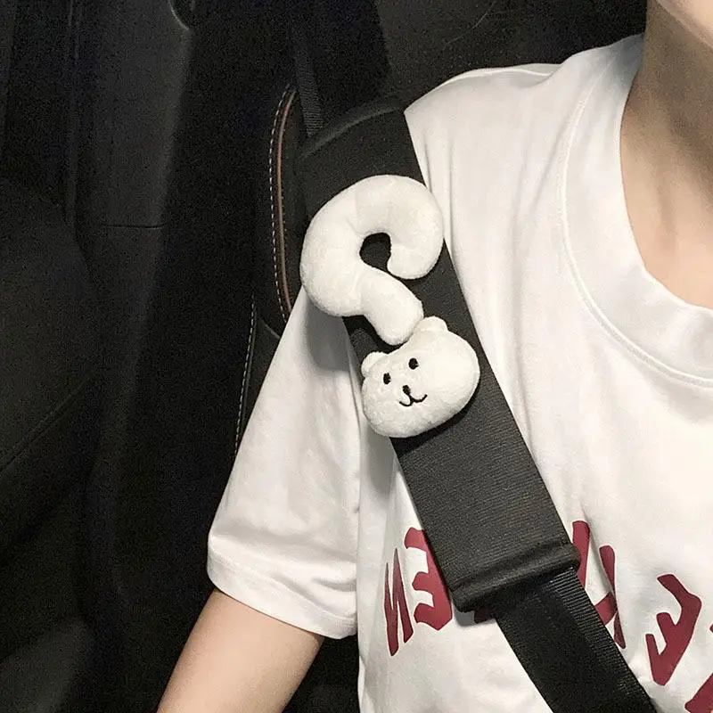[MS]Cute Cartoon Cat Car Seat Belt Cover Soft Plush Material Ideal For Long Driving Car Decoration Accessory