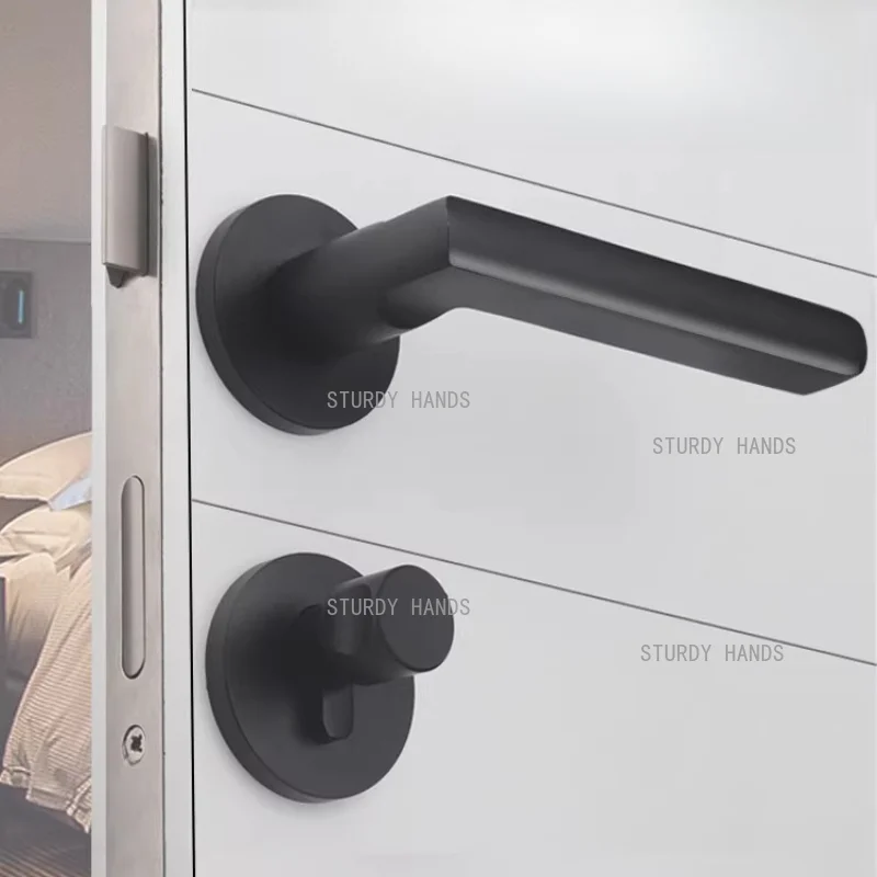 

Zinc alloy universal handle silent door lock black indoor bedroom room split lock