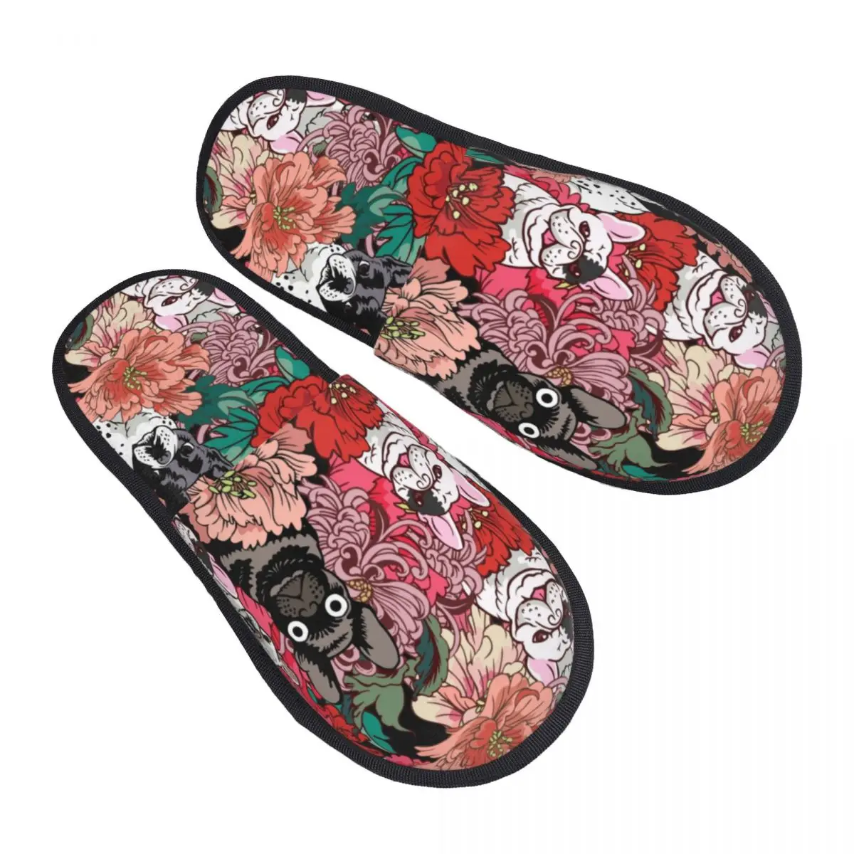 Custom French Bulldog 	 Flowers House Slippers Women Soft Memory Foam Frenchie Dog Lover Slip On Spa Slipper Shoes