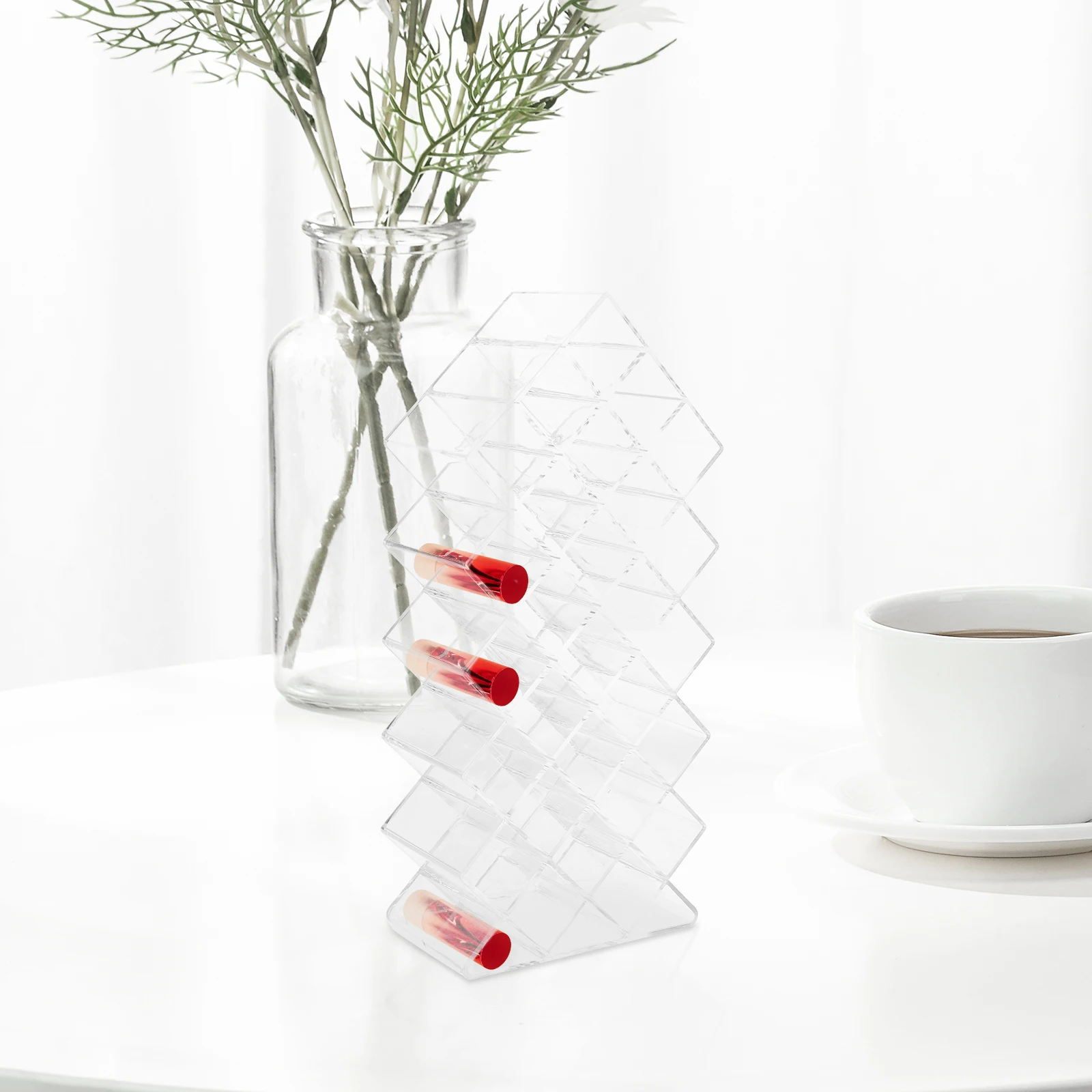 

Sturdy Acrylic Lipstick Display Rack Transparent Storage Holder Space-Saving Modern Design Organizer Stand For Dresser