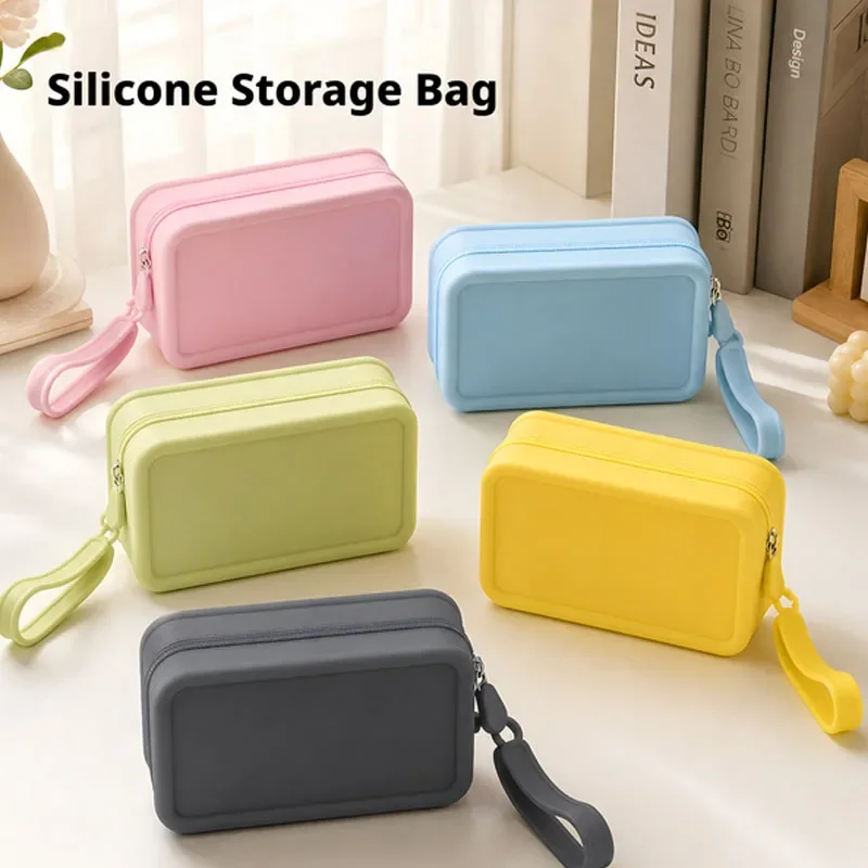New Silicone Travel Cosmetic Pouch Waterproof Mini Portable Lipstick Storage Bag Durable Squeeze Design Vacation Travel Essentia
