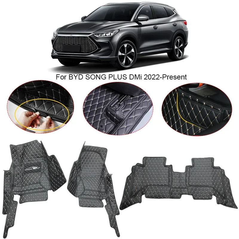 

3D Full Surround для BYD SONG PLUS DMi 2022-2025, автомобильный напольный коврик, защитный вкладыш, подушечки для ног, ковер из искусственной кожи, водонепроницаемый аксессуар