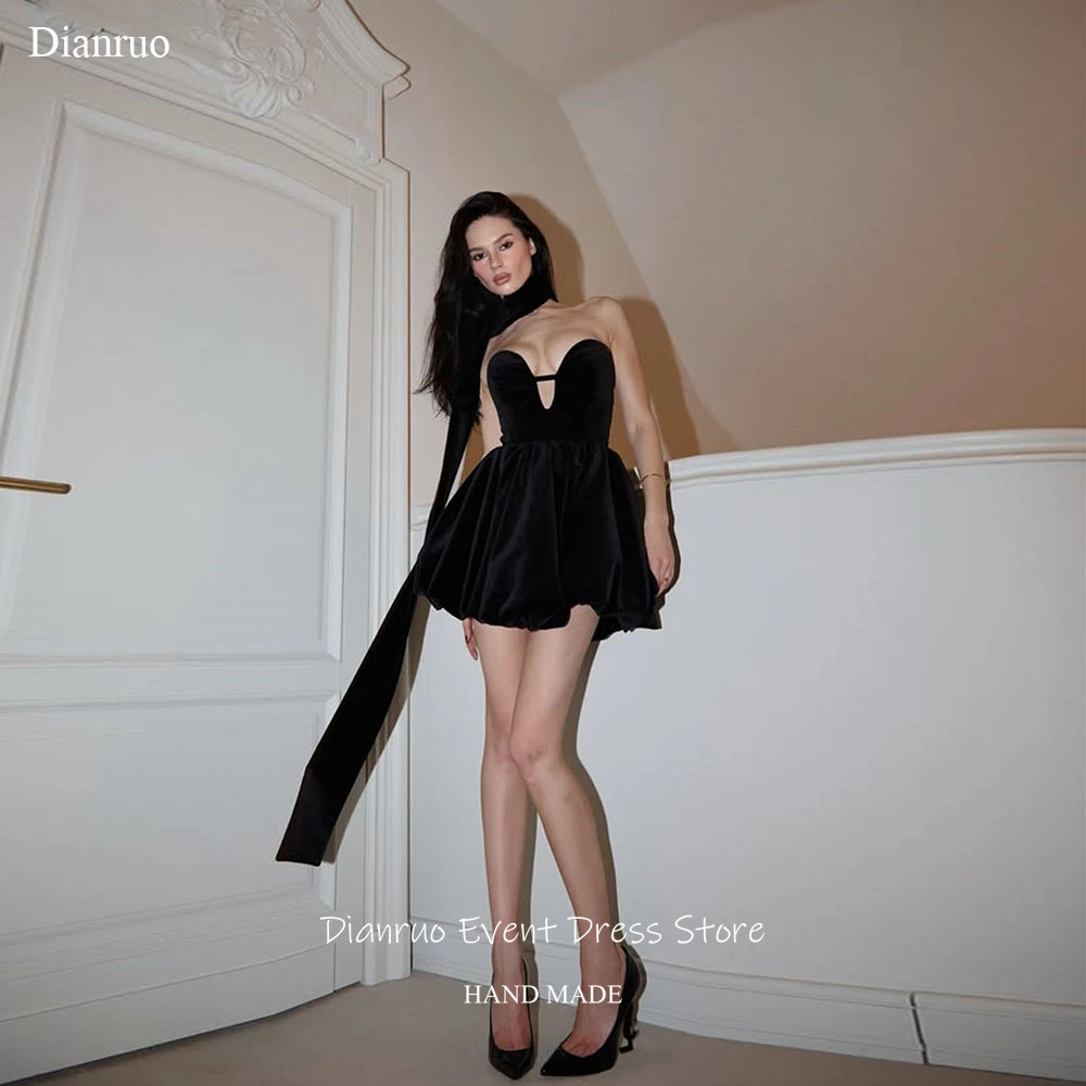

Dianruo Vintage Black Prom Dresses Cut Out Mini Ribbons Robes De Soirée Velvet A Line Graceful Vestidos De Fiesta Customized