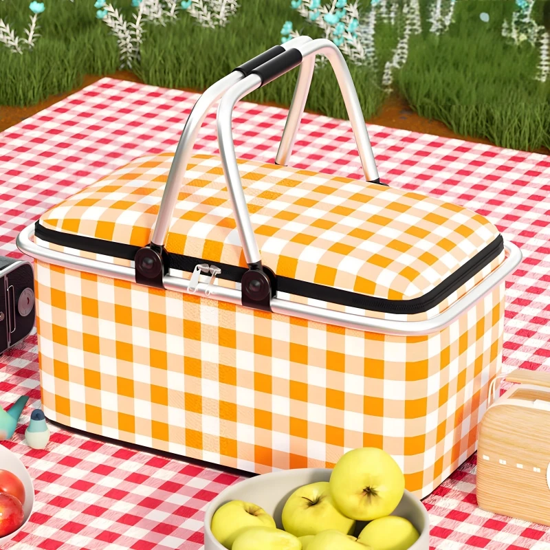 Waterproof Foil Cooler bag,Picnic Basket, Cooler Case Box,Thermal Insulated Bag,Foldable Aluminum Frame,Fruit Storage Bag