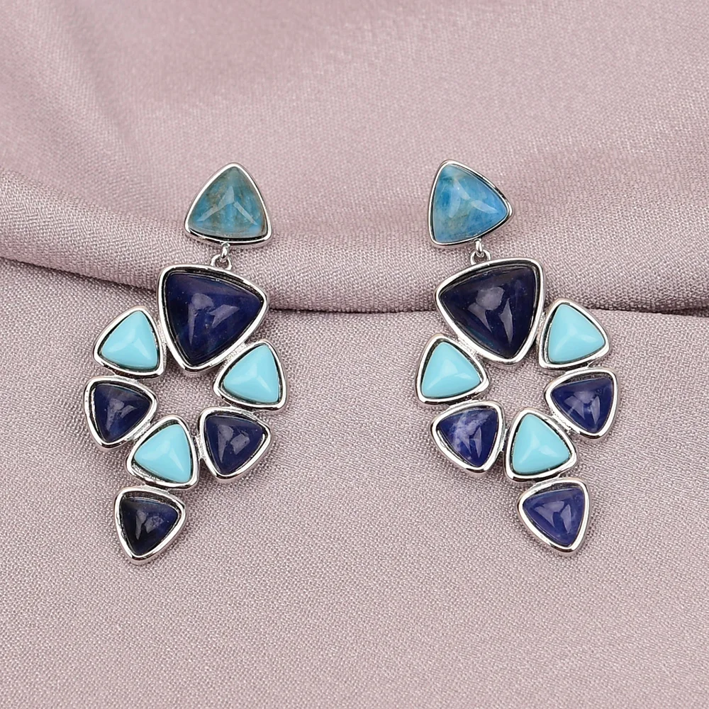 

G-G Natural Blue Sodalite Turquoise Drop Blue Apatite Stone Stud Earrings Lady Jewelry