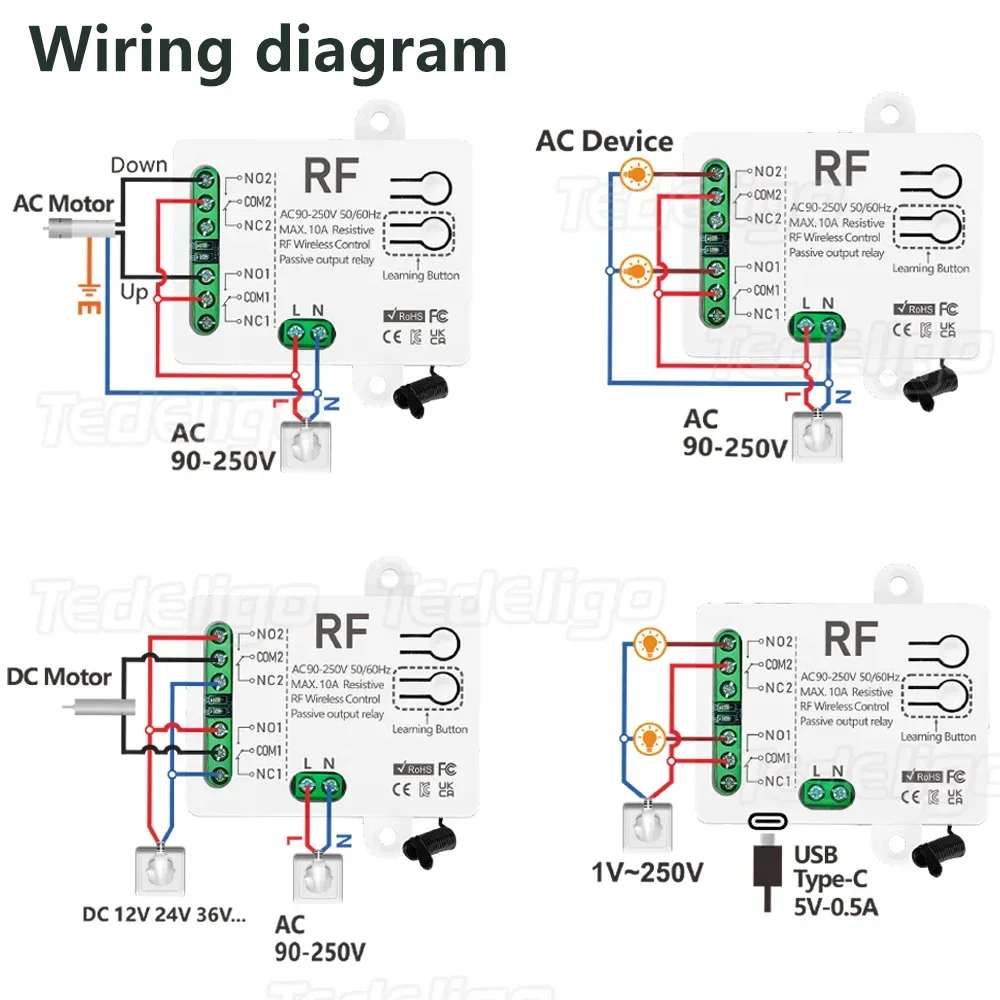 433Mhz Universal Wireless Remote Control Switch AC 110V 220V RF 2CH Relay Receiver Module+RF Remote Transmitter for Light/Motor