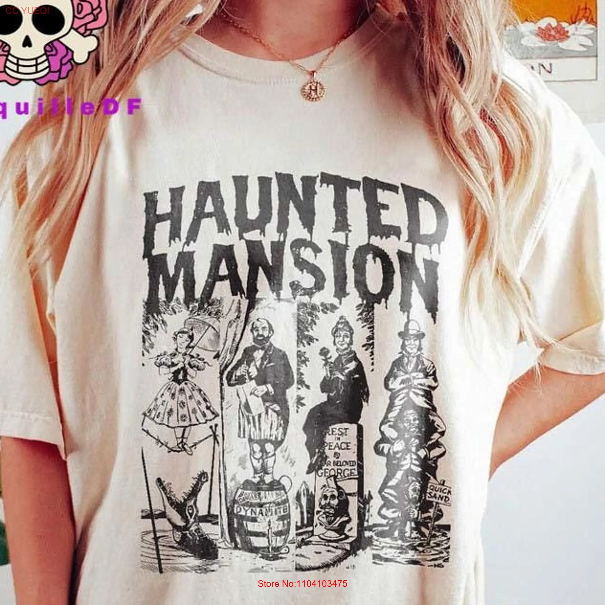 Haunted Mansion Characters T Shirt Vintage Fanart Hitchhiking Ghosts Leota Spooky Season long or short sleeves