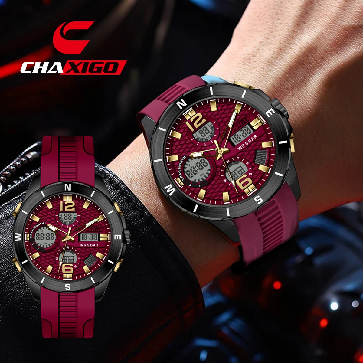 

CHAXIGO Men's Outdoor Watch Japanese Movement, 30M Waterproof, Chronograph & Calendar, Mineral Glass, Sports Silicone Band