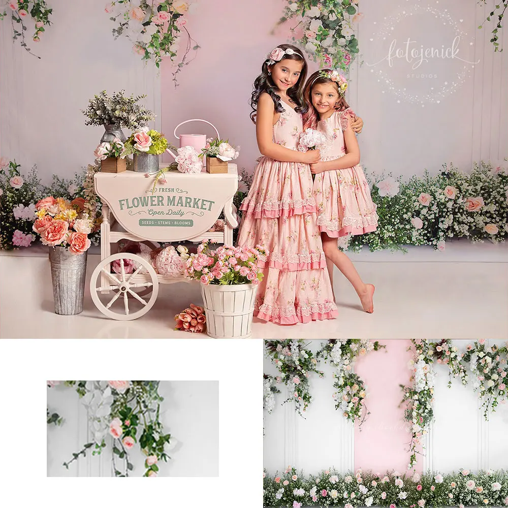 Roze Bloemenmuur Fotografie Achtergrond Lente Bloem Planten Kinderen Meisjes Photocall Decor Studio Achtergrond