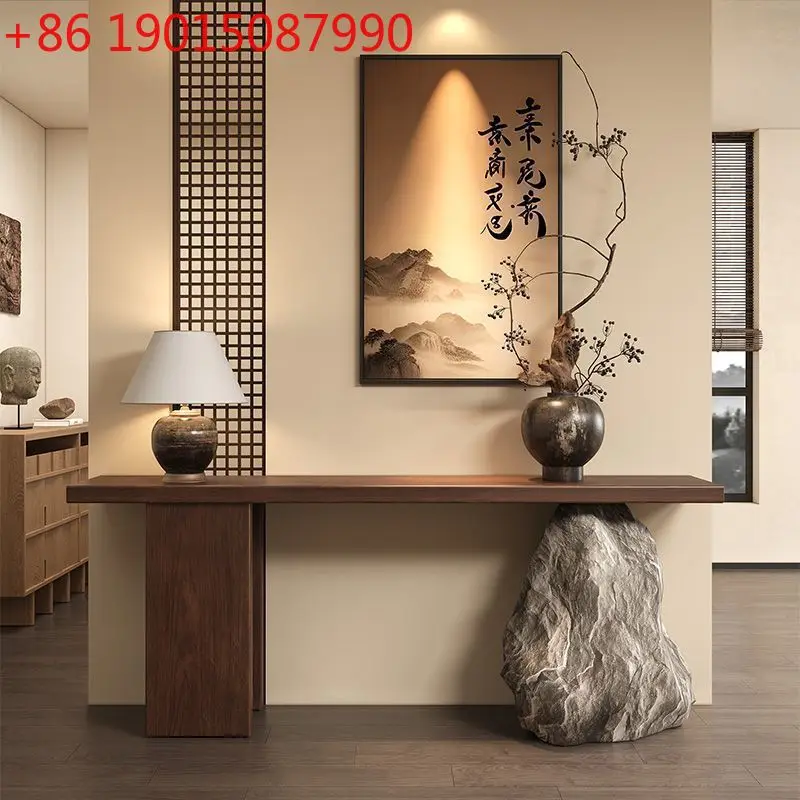 

Solid wood entrance table against the wall, living room door entry table, modern simple simulation stone end view table