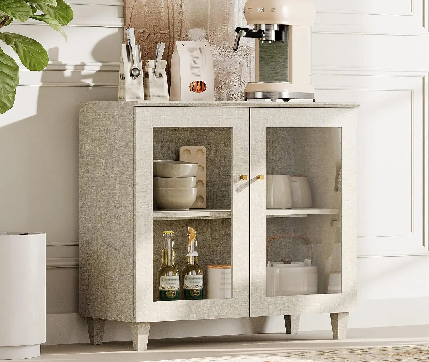 Modern Glass Buffet Cabinet, 35.4