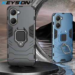 KEYSION Shockproof Armor Case for VIVO Y03 Y03t Y18 Y18e Y18s Soft Silicone+PC Ring Stand Holder Phone Cover for VIVO Y28s 5G