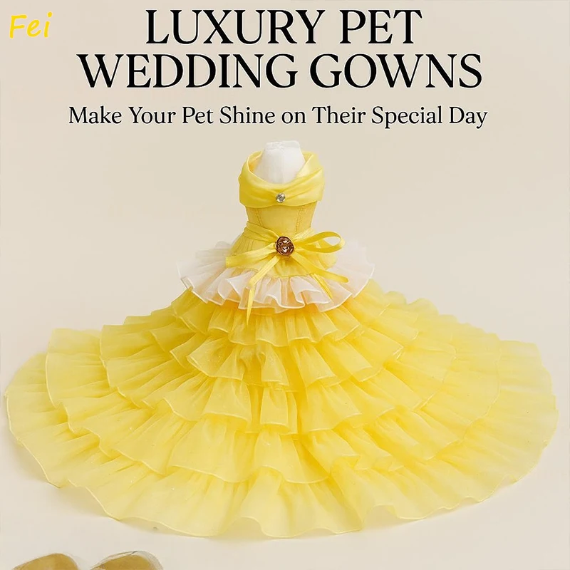 

Handmade Flower Embroidery Princess Dress Luxury Dog Clothes Long Tail Photo Shoot Outfits for Small Medium Dogs Pet Photography
