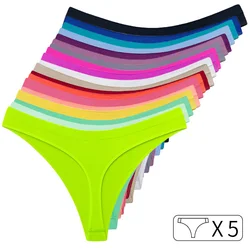 5Pcs Sexy Thong Women Panties G String Low Waist Seamless Panties Underwear Sports Candy Color Yoga Girls Briefs Femlae Lingerie